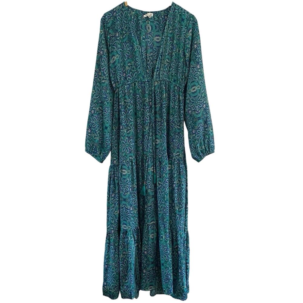 Karma Highway Deep V Maxi Dress One Size Tiered Colorful Vacation Resort